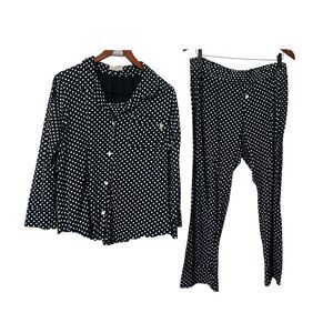 To The Market Polka Dot Pajamas‎ Womens L/XL Black Pants Shirt Loungewear PJS